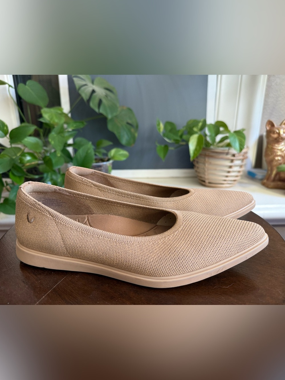 Breathable Knit Ballet Flats in Tan